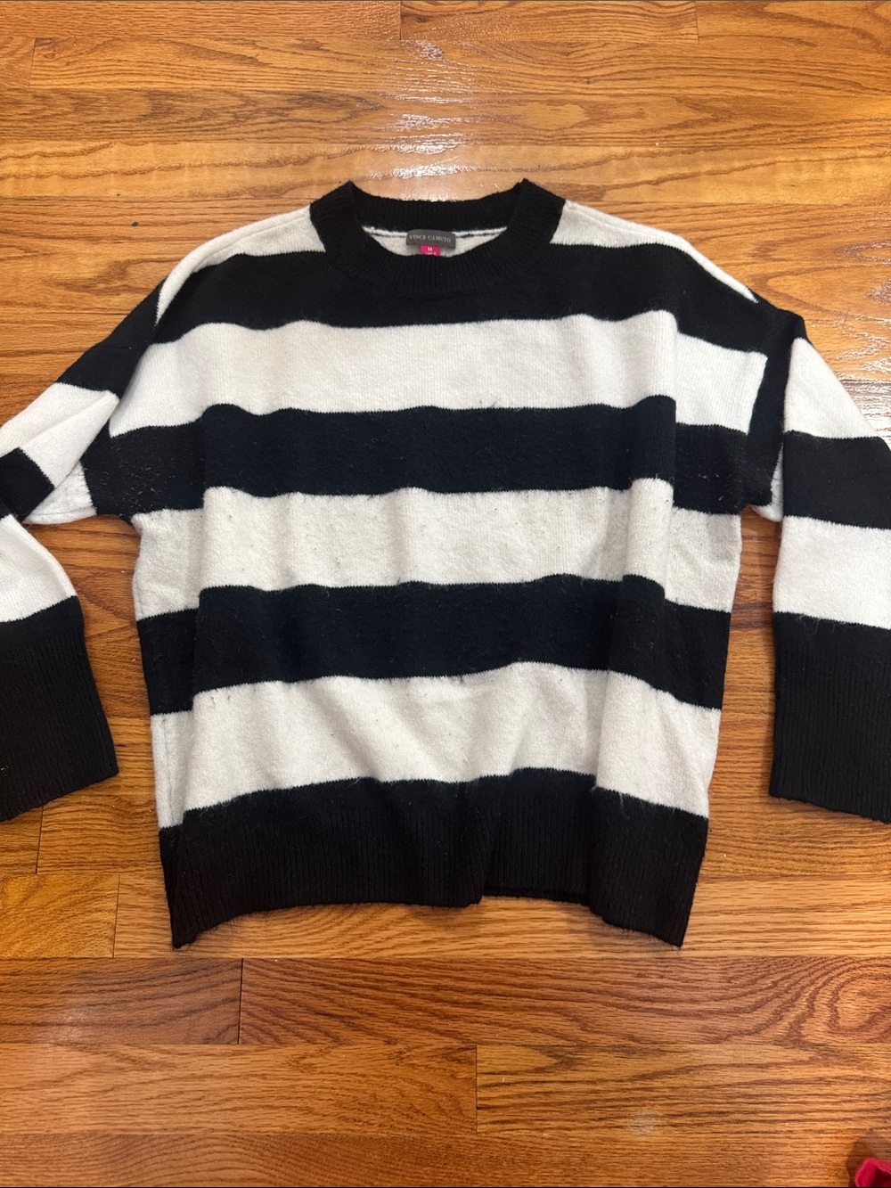 Vince Camuto Black and White Striped Crewneck Sweater M
